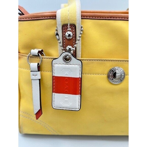 COACH Hampton Yellow & White Double Handles Satin Satchel #F11992 - Picture 2 of 7